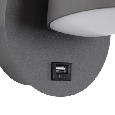 GLOBOSTAR® REGENCY 61375 Μοντέρνο Φωτιστικό Τοίχου - Απλίκα Ξενοδοχείου Reading Light με Φορτιστή USB 3A LED 8W 920lm 120° AC 220-240V IP20 Φυσικό Λευκό 4500K - Bridgelux SMD Chip & TÜV SÜD Driver - Γκρι Ανθρακί Ματ - Μ12 x Π12 x Υ13cm - 3 Χρόνια Εγγύηση