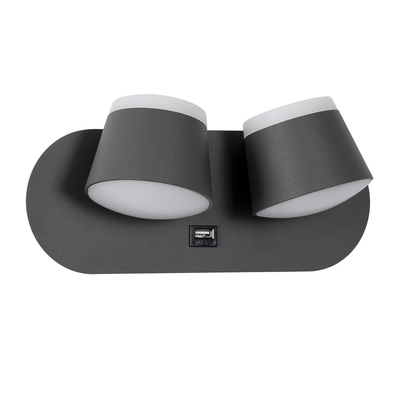 GLOBOSTAR® REGENCY 61378 Μοντέρνο Φωτιστικό Τοίχου - Απλίκα Ξενοδοχείου Reading Light με Φορτιστή USB 3A LED 16W 1840lm 120° AC 220-240V IP20 Φυσικό Λευκό 4500K - Bridgelux SMD Chip & TÜV SÜD Driver - Γκρι Ανθρακί Ματ - Μ16.5 x Π12 x Υ10cm - 3 Χρόνια Εγγύηση