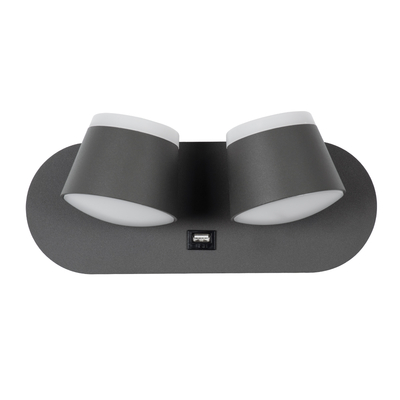 GLOBOSTAR® REGENCY 61378 Μοντέρνο Φωτιστικό Τοίχου - Απλίκα Ξενοδοχείου Reading Light με Φορτιστή USB 3A LED 16W 1840lm 120° AC 220-240V IP20 Φυσικό Λευκό 4500K - Bridgelux SMD Chip & TÜV SÜD Driver - Γκρι Ανθρακί Ματ - Μ16.5 x Π12 x Υ10cm - 3 Χρόνια Εγγύηση