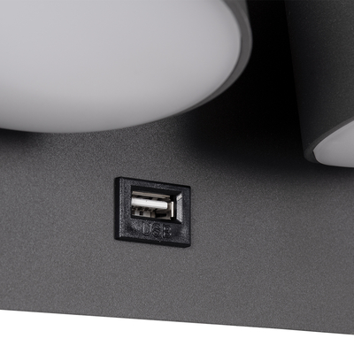 GLOBOSTAR® REGENCY 61378 Μοντέρνο Φωτιστικό Τοίχου - Απλίκα Ξενοδοχείου Reading Light με Φορτιστή USB 3A LED 16W 1840lm 120° AC 220-240V IP20 Φυσικό Λευκό 4500K - Bridgelux SMD Chip & TÜV SÜD Driver - Γκρι Ανθρακί Ματ - Μ16.5 x Π12 x Υ10cm - 3 Χρόνια Εγγύηση