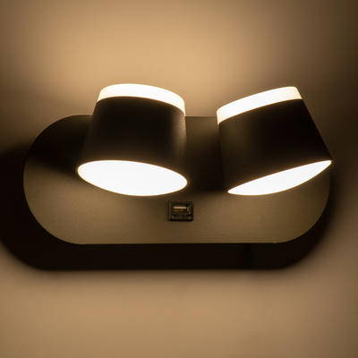 GLOBOSTAR® REGENCY 61378 Μοντέρνο Φωτιστικό Τοίχου - Απλίκα Ξενοδοχείου Reading Light με Φορτιστή USB 3A LED 16W 1840lm 120° AC 220-240V IP20 Φυσικό Λευκό 4500K - Bridgelux SMD Chip & TÜV SÜD Driver - Γκρι Ανθρακί Ματ - Μ16.5 x Π12 x Υ10cm - 3 Χρόνια Εγγύηση