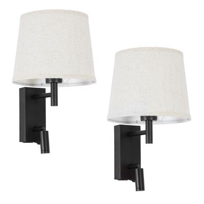 GLOBOSTAR® ROULETTE-R 61379 Μοντέρνο Φωτιστικό Τοίχου - Απλίκα Ξενοδοχείου Reading Light με Φορτιστή USB 3A & Ντουί 1 x E27 LED 3W 360lm 36° & 360° AC 220-240V IP20 Φυσικό Λευκό 4500K - Bridgelux COB Chip & TÜV SÜD Driver - Μαύρο & Μπεζ - Μ22 x Π23.5 x Υ37cm - Σετ 2 Τεμαχίων - 3 Χρόνια Εγγύηση