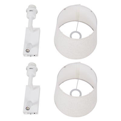 GLOBOSTAR® ROULETTE-R 61380 Μοντέρνο Φωτιστικό Τοίχου - Απλίκα Ξενοδοχείου Reading Light με Φορτιστή USB 3A & Ντουί 1 x E27 LED 3W 360lm 36° & 360° AC 220-240V IP20 Φυσικό Λευκό 4500K - Bridgelux COB Chip & TÜV SÜD Driver - Λευκό Ματ & Μπεζ - Μ22 x Π23.5 x Υ37cm - Σετ 2 Τεμαχίων - 3 Χρόνια Εγγύηση