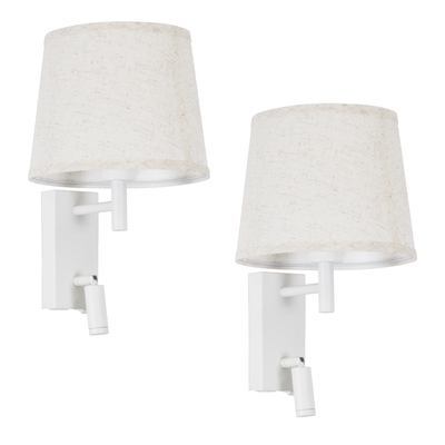 GLOBOSTAR® ROULETTE-R 61380 Μοντέρνο Φωτιστικό Τοίχου - Απλίκα Ξενοδοχείου Reading Light με Φορτιστή USB 3A & Ντουί 1 x E27 LED 3W 360lm 36° & 360° AC 220-240V IP20 Φυσικό Λευκό 4500K - Bridgelux COB Chip & TÜV SÜD Driver - Λευκό Ματ & Μπεζ - Μ22 x Π23.5 x Υ37cm - Σετ 2 Τεμαχίων - 3 Χρόνια Εγγύηση