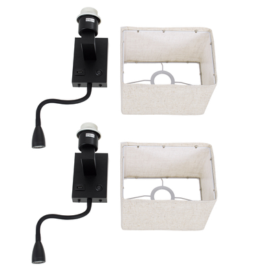 GLOBOSTAR® ROULETTE-S 61382 Μοντέρνο Φωτιστικό Τοίχου - Απλίκα Ξενοδοχείου Reading Light με Φορτιστή USB 3A & Ντουί 1 x E27 LED 3W 360lm 36° & 360° AC 220-240V IP20 Φυσικό Λευκό 4500K - Bridgelux COB Chip & TÜV SÜD Driver - Μαύρο & Μπεζ - Μ17 x Π20 x Υ37cm - Σετ 2 Τεμαχίων - 3 Χρόνια Εγγύηση