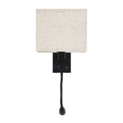 GLOBOSTAR® ROULETTE-S 61382 Μοντέρνο Φωτιστικό Τοίχου - Απλίκα Ξενοδοχείου Reading Light με Φορτιστή USB 3A & Ντουί 1 x E27 LED 3W 360lm 36° & 360° AC 220-240V IP20 Φυσικό Λευκό 4500K - Bridgelux COB Chip & TÜV SÜD Driver - Μαύρο & Μπεζ - Μ17 x Π20 x Υ37cm - Σετ 2 Τεμαχίων - 3 Χρόνια Εγγύηση