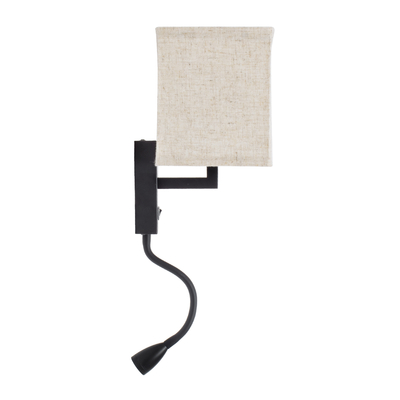 GLOBOSTAR® ROULETTE-S 61382 Μοντέρνο Φωτιστικό Τοίχου - Απλίκα Ξενοδοχείου Reading Light με Φορτιστή USB 3A & Ντουί 1 x E27 LED 3W 360lm 36° & 360° AC 220-240V IP20 Φυσικό Λευκό 4500K - Bridgelux COB Chip & TÜV SÜD Driver - Μαύρο & Μπεζ - Μ17 x Π20 x Υ37cm - Σετ 2 Τεμαχίων - 3 Χρόνια Εγγύηση