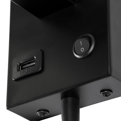 GLOBOSTAR® ROULETTE-S 61382 Μοντέρνο Φωτιστικό Τοίχου - Απλίκα Ξενοδοχείου Reading Light με Φορτιστή USB 3A & Ντουί 1 x E27 LED 3W 360lm 36° & 360° AC 220-240V IP20 Φυσικό Λευκό 4500K - Bridgelux COB Chip & TÜV SÜD Driver - Μαύρο & Μπεζ - Μ17 x Π20 x Υ37cm - Σετ 2 Τεμαχίων - 3 Χρόνια Εγγύηση