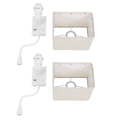 GLOBOSTAR® ROULETTE-S 61383 Μοντέρνο Φωτιστικό Τοίχου - Απλίκα Ξενοδοχείου Reading Light με Φορτιστή USB 3A & Ντουί 1 x E27 LED 3W 360lm 36° & 360° AC 220-240V IP20 Φυσικό Λευκό 4500K - Bridgelux COB Chip & TÜV SÜD Driver - Λευκό & Μπεζ - Μ17 x Π20 x Υ37cm - Σετ 2 Τεμαχίων - 3 Χρόνια Εγγύηση