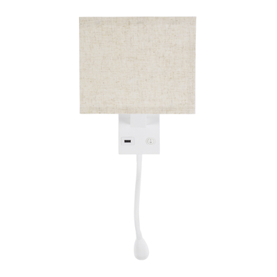 GLOBOSTAR® ROULETTE-S 61383 Μοντέρνο Φωτιστικό Τοίχου - Απλίκα Ξενοδοχείου Reading Light με Φορτιστή USB 3A & Ντουί 1 x E27 LED 3W 360lm 36° & 360° AC 220-240V IP20 Φυσικό Λευκό 4500K - Bridgelux COB Chip & TÜV SÜD Driver - Λευκό & Μπεζ - Μ17 x Π20 x Υ37cm - Σετ 2 Τεμαχίων - 3 Χρόνια Εγγύηση