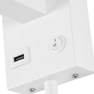 GLOBOSTAR® ROULETTE-S 61383 Μοντέρνο Φωτιστικό Τοίχου - Απλίκα Ξενοδοχείου Reading Light με Φορτιστή USB 3A & Ντουί 1 x E27 LED 3W 360lm 36° & 360° AC 220-240V IP20 Φυσικό Λευκό 4500K - Bridgelux COB Chip & TÜV SÜD Driver - Λευκό & Μπεζ - Μ17 x Π20 x Υ37cm - Σετ 2 Τεμαχίων - 3 Χρόνια Εγγύηση