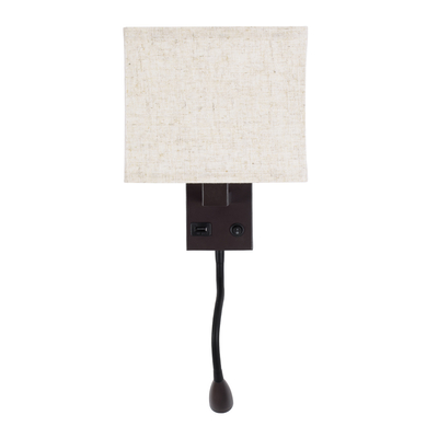 GLOBOSTAR® ROULETTE-S 61384 Μοντέρνο Φωτιστικό Τοίχου - Απλίκα Ξενοδοχείου Reading Light με Φορτιστή USB 3A & Ντουί 1 x E27 LED 3W 360lm 36° & 360° AC 220-240V IP20 Φυσικό Λευκό 4500K - Bridgelux COB Chip & TÜV SÜD Driver - Καφέ & Μπεζ - Μ17 x Π20 x Υ37cm - Σετ 2 Τεμαχίων - 3 Χρόνια Εγγύηση