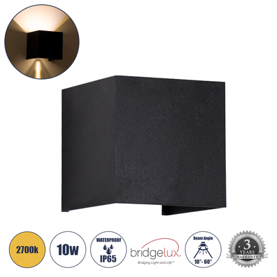 GLOBOSTAR® AXIS-S 60562 Μοντέρνο Φωτιστικό Τοίχου - Απλίκα LED 10W 1150lm 5°/60° AC 220-240V Αδιάβροχο IP65 Θερμό Λευκό 2700K - Bridgelux COB Chip & TÜV SÜD Driver - Μαύρο Ματ - Μ10 x Π10 x Υ10cm - 5 Χρόνια Εγγύηση