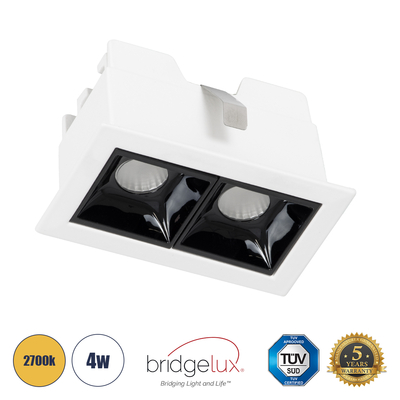 GLOBOSTAR® LUMINAR 60317 Χωνευτό Downlight Σποτ LED 4W 540lm 36° AC 220-240V IP20 Θερμό Λευκό 2700K - Osram SMD Chip & TÜV SÜD Driver - Λευκό & Μαύρο Ματ - Μ7.5 x Π4.3 x Υ4.5cm / Q6.5 x 3.5cm - 5 Χρόνια Εγγύηση