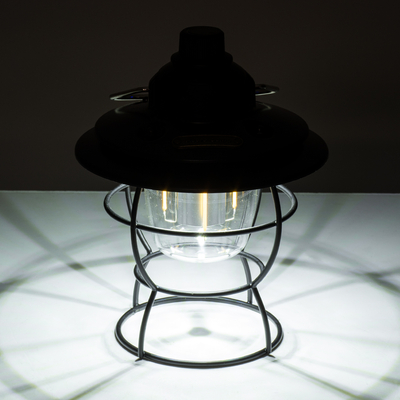 GloboStar® 85695 Αυτόνομο Φανάρι Camping LED 4W USB 2.0 με Επαναφορτιζόμενη Μπαταρία 1 x 18650 2000mAh Li-ion Power Bank IP20 Dimmable Μαύρο με Διάφανο Γυαλί CCT Εναλλαγή Φωτισμού μέσω On/Off All In One Ψυχρό 6000K+Φυσικό 4500K+Θερμό 2700K Φ13.5 x Υ17.5cm