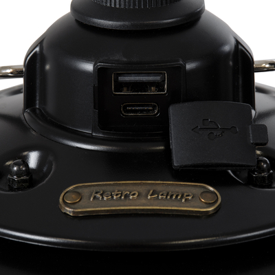 GloboStar® 85695 Αυτόνομο Φανάρι Camping LED 4W USB 2.0 με Επαναφορτιζόμενη Μπαταρία 1 x 18650 2000mAh Li-ion Power Bank IP20 Dimmable Μαύρο με Διάφανο Γυαλί CCT Εναλλαγή Φωτισμού μέσω On/Off All In One Ψυχρό 6000K+Φυσικό 4500K+Θερμό 2700K Φ13.5 x Υ17.5cm