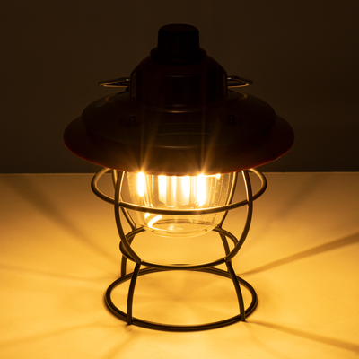 GloboStar® 85697 Αυτόνομο Φανάρι Camping LED 4W USB 2.0 με Επαναφορτιζόμενη Μπαταρία 1 x 18650 2000mAh Li-ion Power Bank IP20 Dimmable Καφέ με Διάφανο Γυαλί CCT Εναλλαγή Φωτισμού μέσω On/Off All In One Ψυχρό 6000K+Φυσικό 4500K+Θερμό 2700K Φ13.5 x Υ17.5cm