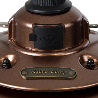 GloboStar® 85697 Αυτόνομο Φανάρι Camping LED 4W USB 2.0 με Επαναφορτιζόμενη Μπαταρία 1 x 18650 2000mAh Li-ion Power Bank IP20 Dimmable Καφέ με Διάφανο Γυαλί CCT Εναλλαγή Φωτισμού μέσω On/Off All In One Ψυχρό 6000K+Φυσικό 4500K+Θερμό 2700K Φ13.5 x Υ17.5cm