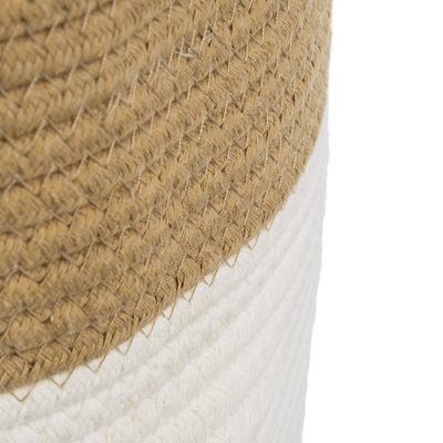 GloboStar® Artificial Garden SAMOTHRAKI 20199 Διακοσμητικό Πλεκτό Καλάθι - Κασπώ Γλάστρα - Flower Pot  Μπεζ με Λευκό Π35cm x Υ40cm