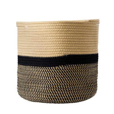 GloboStar® Artificial Garden HYDRA 20205 Διακοσμητικό Πλεκτό Καλάθι - Κασπώ Γλάστρα - Flower Pot  Μπεζ με Μαύρο Π30cm x Υ30cm