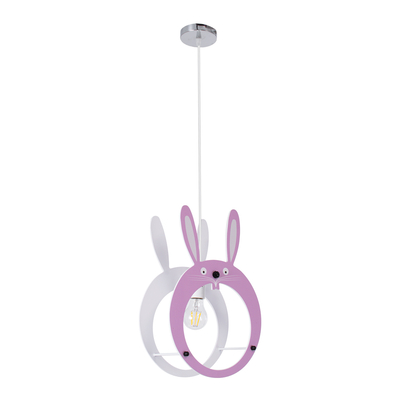 GLOBOSTAR® BUNNY 61577 Παιδικό Κρεμαστό Φωτιστικό Οροφής με Ντουί 1 x E27 AC 220-240V IP20 - Ροζ & Λευκό - Μ27.2 x Π15.5 x Υ40cm
