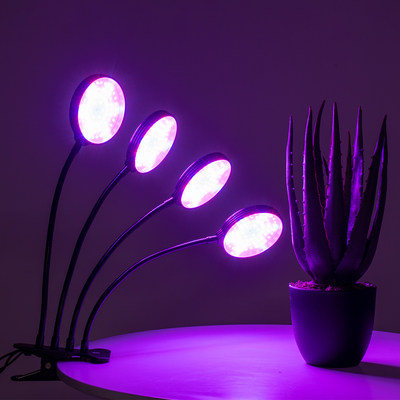 GloboStar® 79654 Grow Light Full Spectrum LED Φωτιστικό Ανάπτυξης Φυτών Γλάστρας με 4 Κινούμενες Κεφαλές & Βάση Clip SMD 2835 20W 160° DC 5V IP20 με Dimmer & Timer Εσωτερικού Χώρου για Κάλυψη Επιφάνειας 1m x 1m Πλήρους Φάσματος Φωτισμού