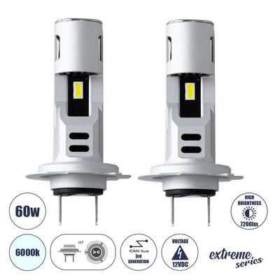 GloboStar® 85619 H7 SM-I7 KIT Βασικού Φωτισμού Αυτοκινήτου & Φορτηγού 3rd Generation Can-Bus Extreme Series LED CREE CXB COB 60W 7200lm DC 12V Αδιάβροχο IP67 Ψυχρό Λευκό 6000K