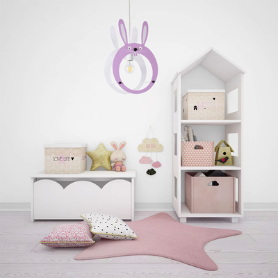 GLOBOSTAR® BUNNY 61577 Παιδικό Κρεμαστό Φωτιστικό Οροφής με Ντουί 1 x E27 AC 220-240V IP20 - Ροζ & Λευκό - Μ27.2 x Π15.5 x Υ40cm