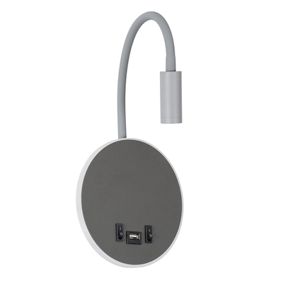 GLOBOSTAR® GOOSE 60882 Μοντέρνο Φωτιστικό Τοίχου - Απλίκα Ξενοδοχείου Reading Light με Φορτιστή USB 3A LED 6W 600lm 36° & 360° AC 220-240V IP20 Φυσικό Λευκό 4500K - CREE XPE & Lumileds SMD Chip & TÜV SÜD Driver - Γκρι Ανθρακί Ματ - Μ15.5 x Π15 x Υ30.5cm - 3 Χρόνια Εγγύηση