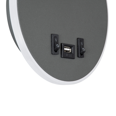GLOBOSTAR® GOOSE 60882 Μοντέρνο Φωτιστικό Τοίχου - Απλίκα Ξενοδοχείου Reading Light με Φορτιστή USB 3A LED 6W 600lm 36° & 360° AC 220-240V IP20 Φυσικό Λευκό 4500K - CREE XPE & Lumileds SMD Chip & TÜV SÜD Driver - Γκρι Ανθρακί Ματ - Μ15.5 x Π15 x Υ30.5cm - 3 Χρόνια Εγγύηση
