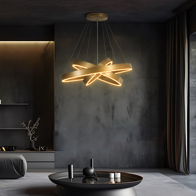 kelvo® VENOM 61190-DECO Μοντέρνο Κρεμαστό Φωτιστικό Οροφής LED 120W 14158lm 120° AC 220-240V IP20 Ρυθμιζόμενο Λευκό CCT με Χειριστήριο από 2700K έως 6000K Dimmable - Lumileds SMD Chip - Χρυσό Βούρτσας - Μ80 x Π80 x Υ60cm - 3 Χρόνια Εγγύηση