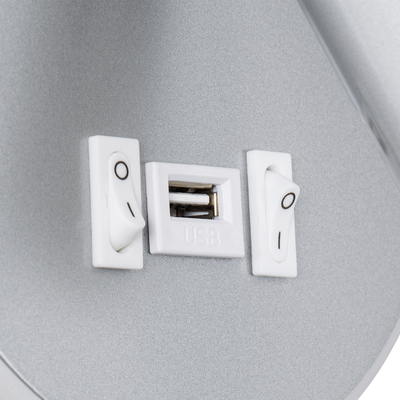 GLOBOSTAR® JERSEY 61103 Μοντέρνο Φωτιστικό Τοίχου - Απλίκα Ξενοδοχείου Reading Light με Φορτιστή USB 3A LED 10W 1380lm 36° & 360° AC 220-240V IP20 Φυσικό Λευκό 4500K - Bridgelux SMD Chip & TÜV SÜD Driver - Νίκελ Βούρτσας - Μ14.5 x Π14.5 x Υ6cm - 3 Χρόνια Εγγύηση