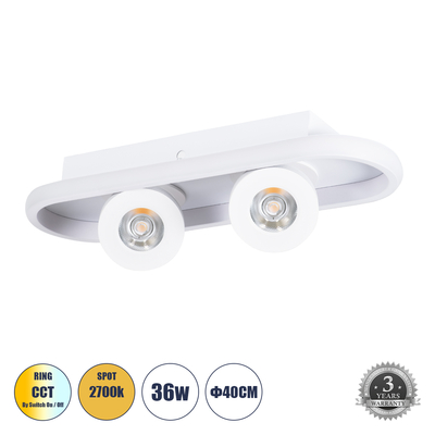 GLOBOSTAR® NESPO 61213 Μοντέρνο Φωτιστικό Οροφής LED 36W 4032lm 360° & 45° AC 220-240V IP20 Ρυθμιζόμενο Λευκό CCT με On/Off 2700K/4500K/6000K - Lumileds SMD Chip - Λευκό Ματ - Μ40 x Π13 x Υ6.5cm - 3 Χρόνια Εγγύηση
