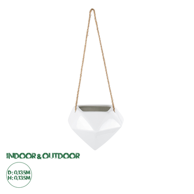 GloboStar® Artificial Garden HERAKLIO 20467 Κρεμαστό Πήλινο Κεραμικό Κασπώ Γλάστρα - Flower Pot Λευκό Μ13.5 x Π15.5 x Υ37cm