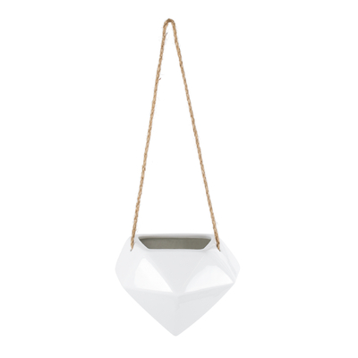 GloboStar® Artificial Garden HERAKLIO 20467 Κρεμαστό Πήλινο Κεραμικό Κασπώ Γλάστρα - Flower Pot Λευκό Μ13.5 x Π15.5 x Υ37cm