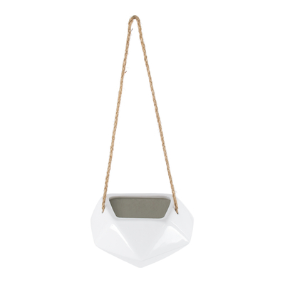 GloboStar® Artificial Garden HERAKLIO 20467 Κρεμαστό Πήλινο Κεραμικό Κασπώ Γλάστρα - Flower Pot Λευκό Μ13.5 x Π15.5 x Υ37cm