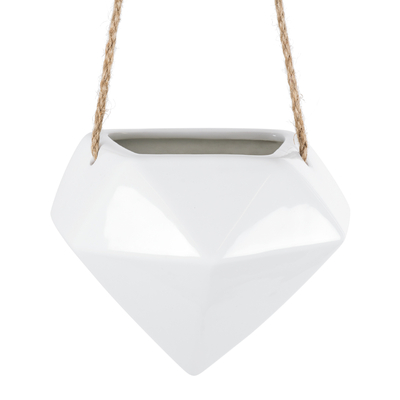 GloboStar® Artificial Garden HERAKLIO 20467 Κρεμαστό Πήλινο Κεραμικό Κασπώ Γλάστρα - Flower Pot Λευκό Μ13.5 x Π15.5 x Υ37cm