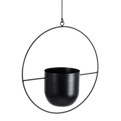 GloboStar® Artificial Garden TILOS 20485 Κρεμαστό Μεταλλικό Κασπώ Γλάστρα - Flower Pot Μαύρο Φ35cm x Υ15cm