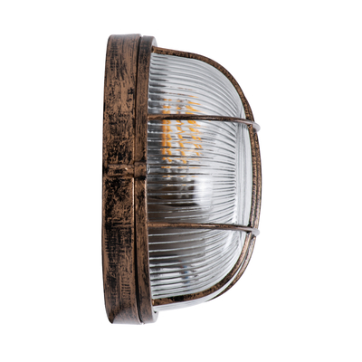 GLOBOSTAR® BOATLIGHT 61587 Vintage Φωτιστικό Καραβοχελώνα Τοίχου & Οροφής με Ντουί 1 x E27 AC 220-240V Αδιάβροχο IP65 - Χάλκινο Εφέ Σκουριάς Ματ - Μ17.5 x Π17.5 x Υ9cm