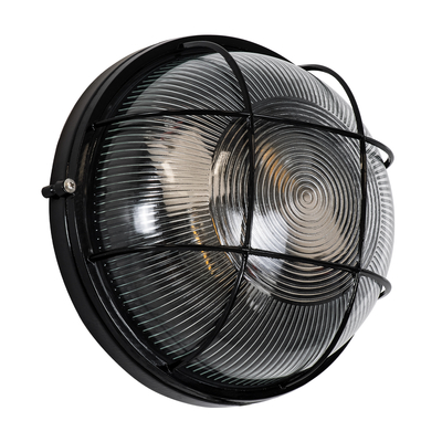 GLOBOSTAR® BOATLIGHT 61589 Vintage Φωτιστικό Καραβοχελώνα Τοίχου & Οροφής με Ντουί 2 x E27 AC 220-240V Αδιάβροχο IP65 - Μαύρο Ματ - Μ24 x Π24 x Υ11cm