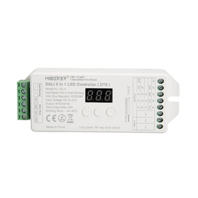 GLOBOSTAR® MiBOXER-DL-X 71423 DC DALI BUS & Push Dimmer / Controller με 5 x 6A 144W Κανάλια DC 12-24V 20A 480W Max IP20 - DALI BUS & Push Dimming - Μ13 x Π5 x Υ2.5cm - 5 Χρόνια Εγγύηση