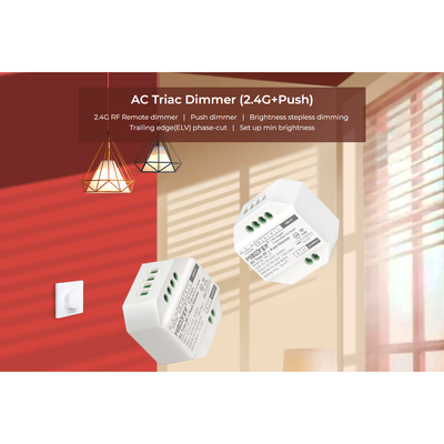 GLOBOSTAR® MiBOXER-TRI-C1 71432 AC Triac RF 2.4Ghz & Push Dimmer με 1 x 1.36A 300W Κανάλι AC 220-240V 1.36A 300W Max IP20 - RF 2.4Ghz & Push Dimming - Μ5 x Π5 x Υ2.3cm - 5 Χρόνια Εγγύηση
