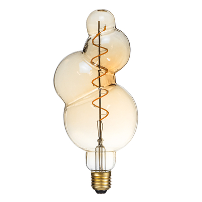 GLOBOSTAR® BUBBLES 99021 Λάμπα E27 BB100 LED 6W 420lm 360° AC 220-240V IP20 Ultra Θερμό Λευκό 2200K Dimmable - Soft S Spiral Filament Chip - Μελί - Μ10 x Π10 x Υ24cm - 3 Χρόνια Εγγύηση