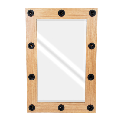 GloboStar® MAKEUP MIRROR-60x90-1 Μοντέρνος Καθρέπτης Μακιγιάζ με Πλαίσιο Φυσικού Ξύλου με Διακόπτη On/Off 10 x E27 AC220-240V - Μ60 x Π7 x Υ90cm - Μπεζ Δρυς