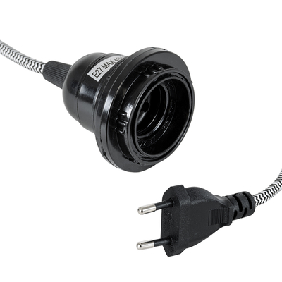 GLOBOSTAR® WHIP 77668 Μοντέρνο DIY Φωτιστικό με Υφασμάτινο Καλώδιο, Ντουί 1 x E27, Διακόπτη On/Off & Πρίζα AC 220-240V IP20 - Λευκό & Μαύρο - Μ150 x Π5.8 x Υ5.8cm