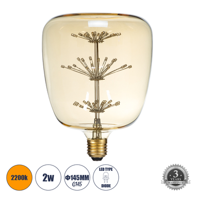 GLOBOSTAR® BARREL 99209 Λάμπα E27 G145 LED 1.6W 140lm 360° AC 220-240V IP20 Ultra Θερμό Λευκό 2200K - Diode HP Filament Chip - Μελί - Μ14.5 x Π14.5 x Υ19cm - 3 Χρόνια Εγγύηση