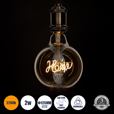 GLOBOSTAR® HOME 99254 Λάμπα E27 G125 LED 2.4W 204lm 360° AC 220-240V IP20 Ultra Θερμό Λευκό 2200K Dimmable - Filament Chip - Μελί - Μ12.5 x Π12.5 x Υ18cm - 3 Χρόνια Εγγύηση