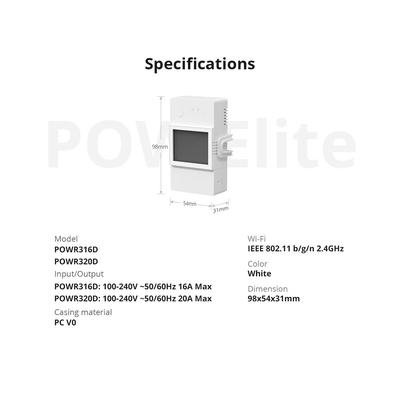 GloboStar® 80079 SONOFF POW Elite POWR316D Smart WiFi Real Time Power Consumption AC 100-240V MAX 16A