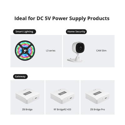 GloboStar® 80108 SONOFF Power DC 5V/2A AC 100-240V Type E/F Adapter for Smart Lighting & Home Security Gateway Support ZB Bridge - RF BridgeR2 433 - ZB Bridge Pro