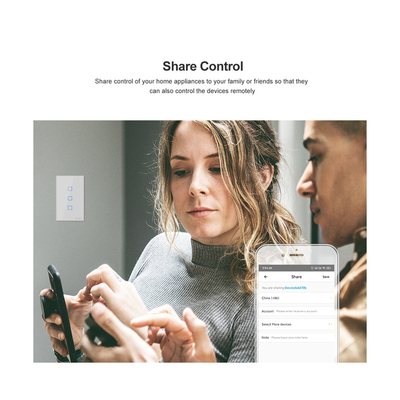 GloboStar® 80131  SONOFF T2EU2C-RF - 433MHz Wireless Smart Wall Touch Button Switch AC 100-240V Max 4A (2A/Way) 2 Way - RF Series